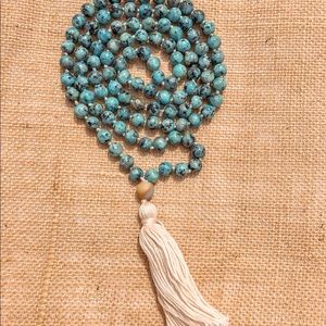 Hand Knotted Apatite Blue Jade Mala- 108 beads